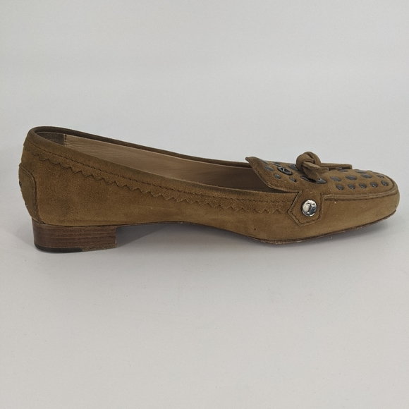 Tod's Tan Suede Studded Square Toe Tie Loafers - Picture 5 of 10